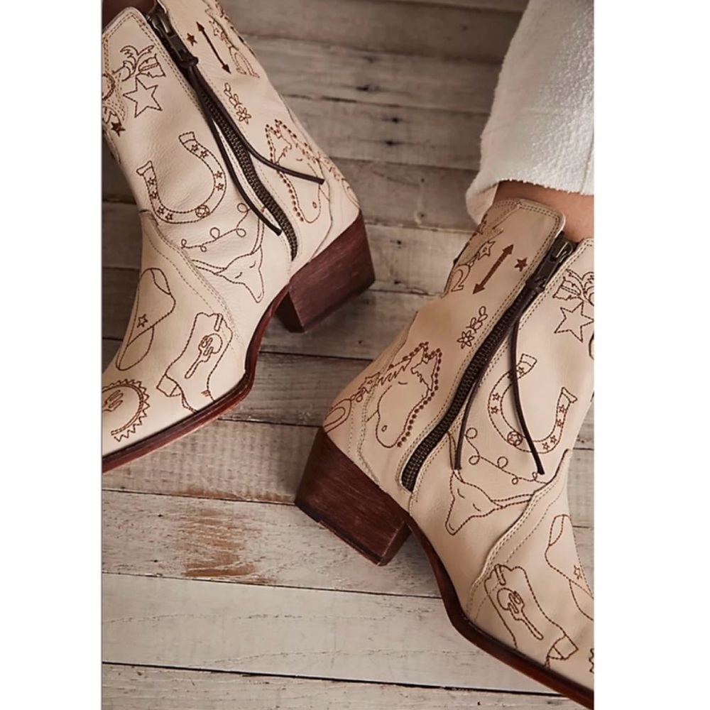 Free People Beige Western Ankle Boots